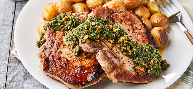 Pork Loin Chops with Pistachio Salsa Verde Recipe | Giant Eagle