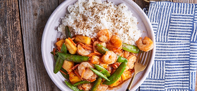 Sheet-Pan Shrimp, Pineapple & Peppers with Rice