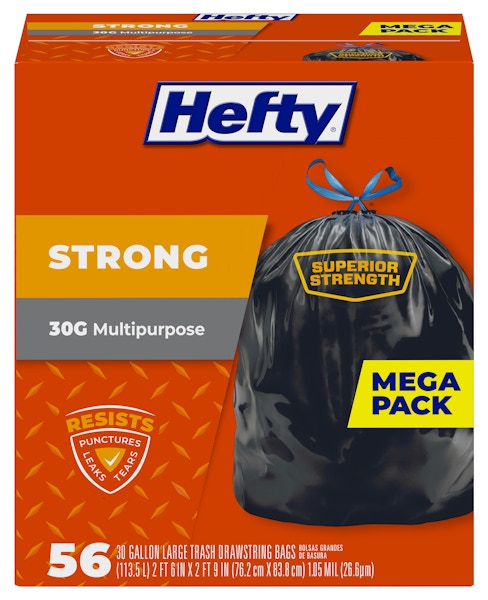 Hefty Strong 13 Gallon Tall Kitchen Drawstring Bags, 45 count