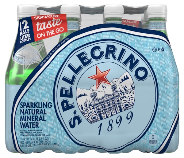 San Pellegrino Sparkling Natural Mineral w-ater 1 liter Glass Bottles -  Pack of 12 