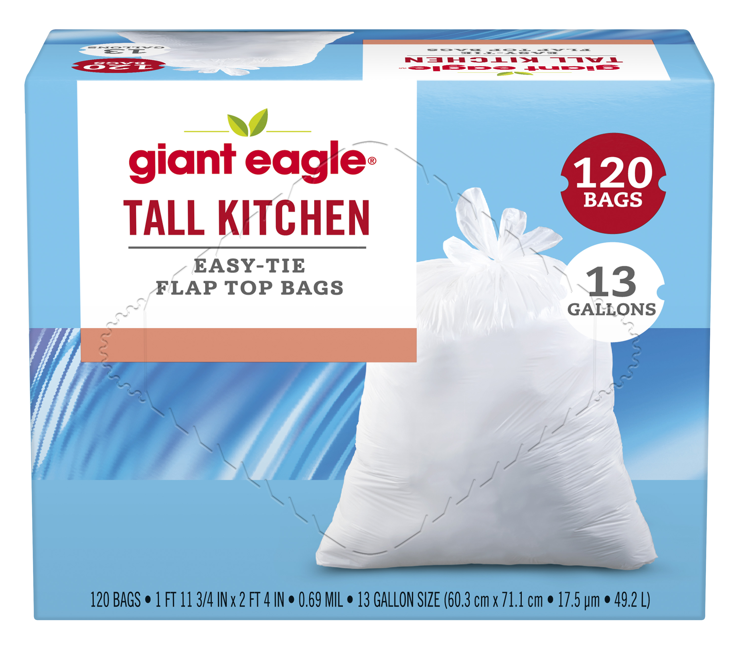 Giant Eagle Tall Kitchen Easy Tie Flap Top Trash Bags 13 Gallon 120 Count Grocery Giant Eagle