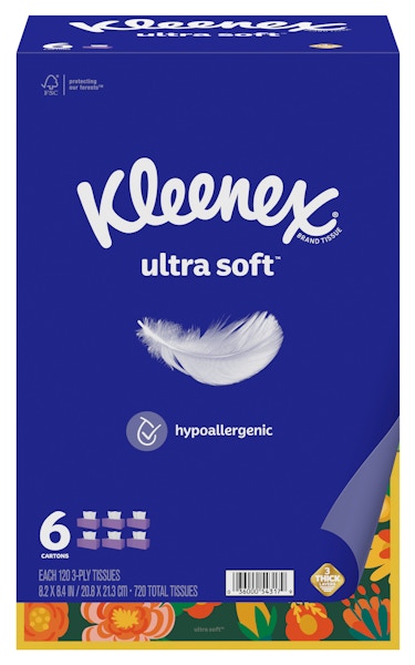 Kleenex Ultra Soft Facial Tissues, 3 Thick Layers for Softness & Strength,  Hypoallergenic, 4 Flat Boxes, 120 White Tissues per Box, 3-Ply (480 Total)