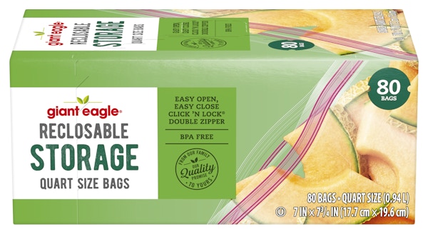 Giant Eagle Reclosable Storage Quart Size Bags, 80 Count at Select